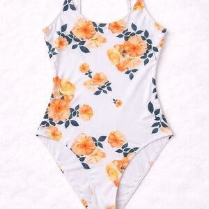 Floral One-Piece Swimsuit in Orange Floral on White